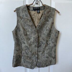 Vintage Liz Claiborne Vest Womens 10 Gray Floral Wool Waistcoat Fitted 90s Y2K